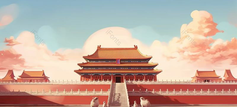 中国故宫城楼红色围墙建筑背景,插画/手绘图,插画/手绘图库,插画/手绘图下载,插画/手绘